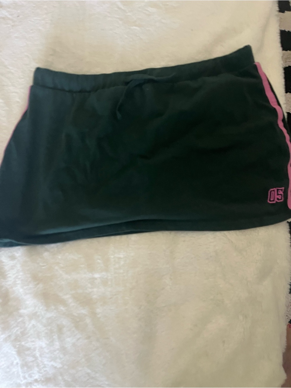 Women's Dark Green Drawstring Mini Skort with Pink Trim, boy shorts under skirt
